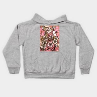 Pink Lady No .8 (Woodcut Print) Kids Hoodie